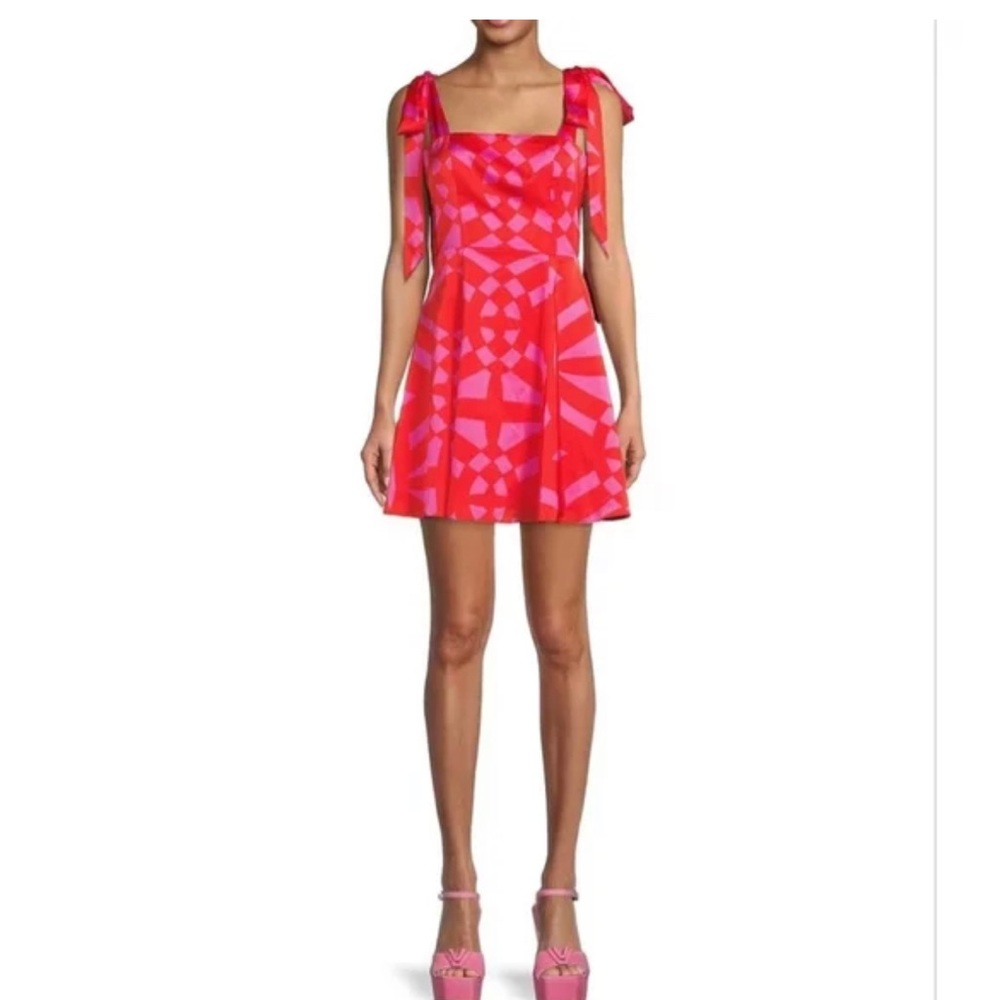 Gianni Bini Venita Aspen Aria Geometric Print Crepe Tie Strap Sleeveless Dress